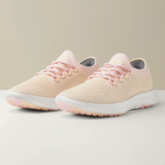 Allbirds W8.5 Peach Pink White Tree Dasher Two Knit Running Pull on Sneakers - Picture 1 of 1